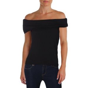 Aqua Womens Tank Top Ribbed Knit Off-The-Shoulder